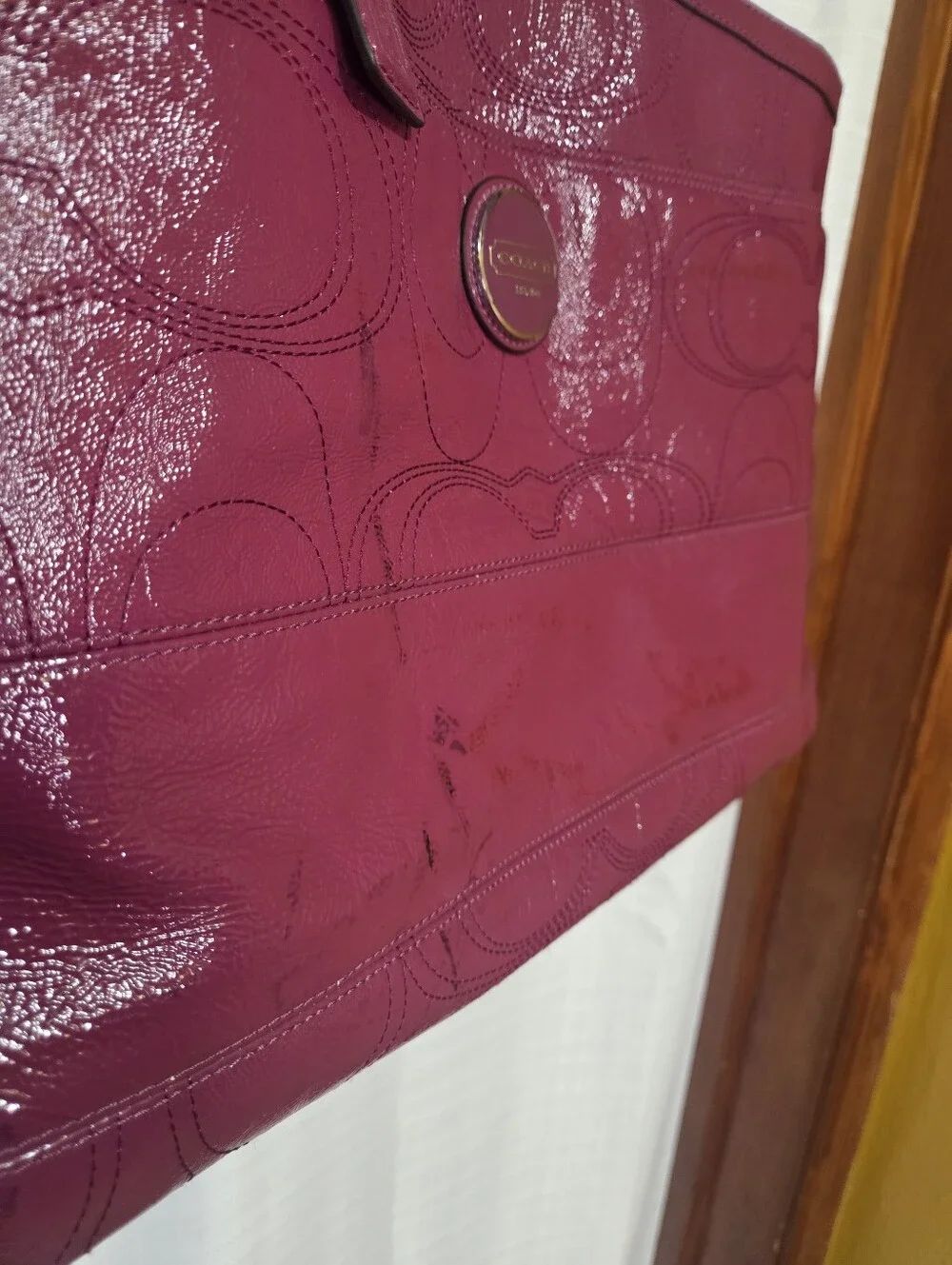 Coach F17940 Signature Fuchsia Baby Diaper Bag Tote Patent Leather